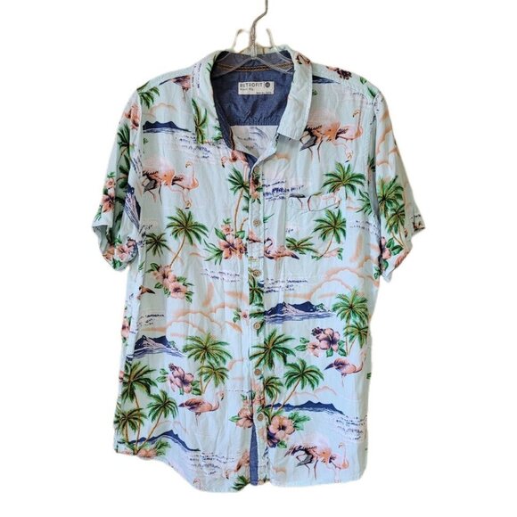 Retrofit Brand MFG. Men's XL Palm Trees & Pink Flamingos Hawaiian Aloha Shirt - Picture 1 of 7